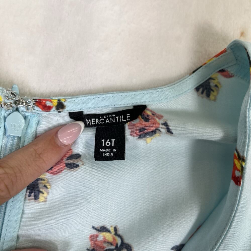 J. Crew Mercantile Mini Dress Sz 16T Blue Floral Ruffles Faux Wrap Cottagecore - Picture 8 of 10
